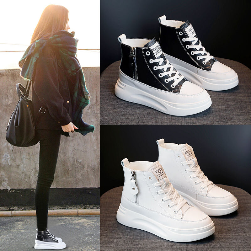 Korean Fashion Brand 2021 New Spring and Autumn Muffin Thick-Soled White Shoes Women's All-Match Internet Celebrity Lace-up High-Top Board Shoes Women
