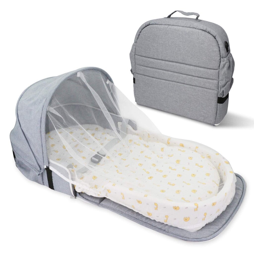 4 In 1 Portable Bassinet Mummy Bag, Foldable Baby Bed, Infant Sleeper with Awning and Mosquito Net for Baby Go Out, Newborn Baby Travel Crib