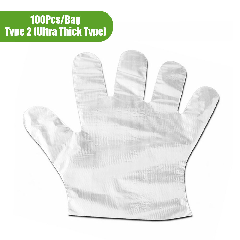 100Pcs/Bag Disposable Gloves Transparent Food-grade PE Gloves Restaurant BBQ Kitchen Accessories (Type 2)