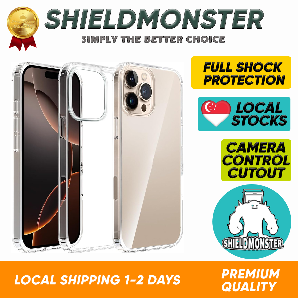 Shieldmonster iPhone Case 16 Pro Max/16 Pro/16/16 Plus/15 Pro Max/15 Pro/14 Pro Max/13 Pro Max/12/ 11/XS  Casing Clear Hard Soft Transparent Clear TPU cover