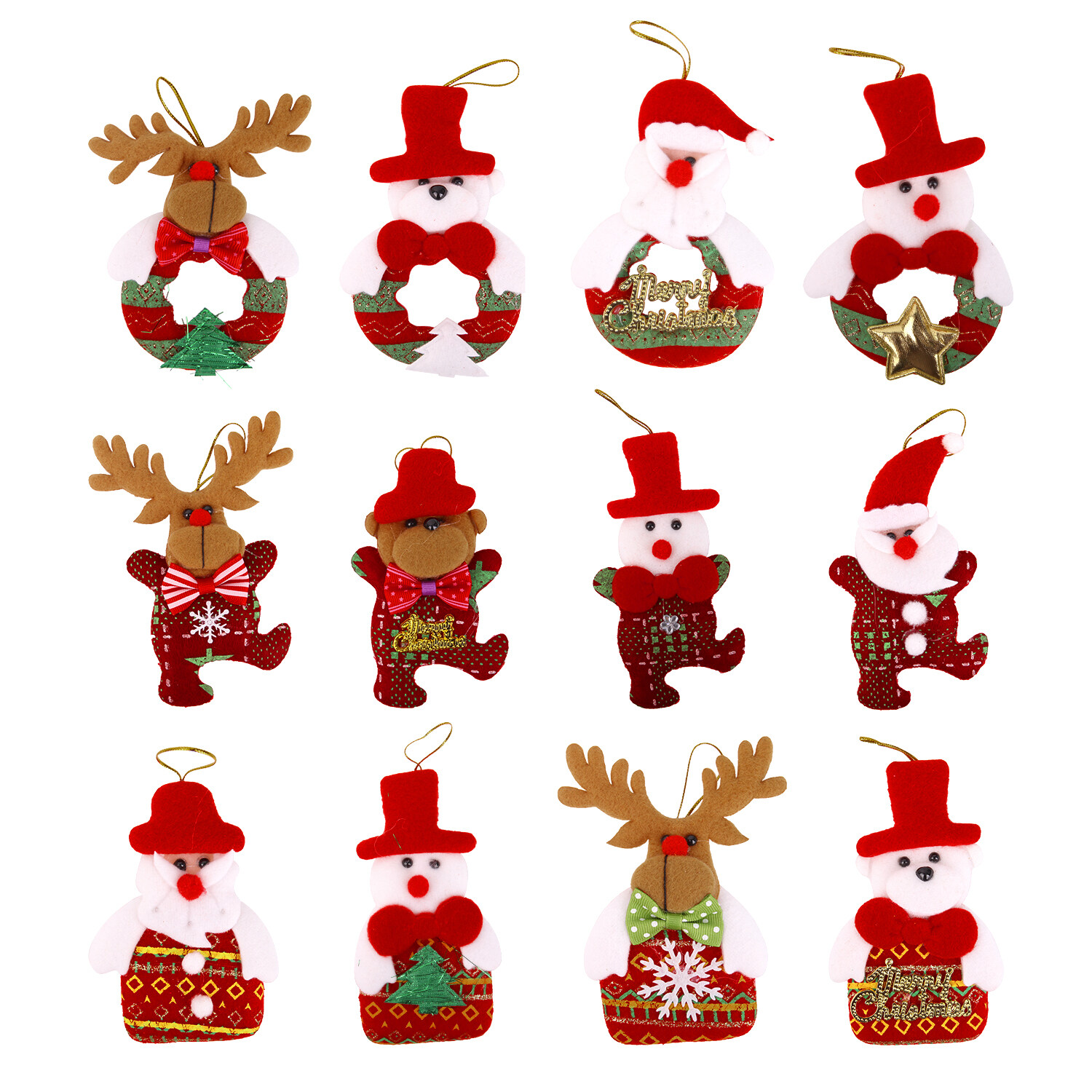12Pcs Christmas Bells Ornaments / Snowman Xmas Tree Hanging/ Christmas  Cloth Doll Pendant / Christmas Tree Ornament Holiday Decorations