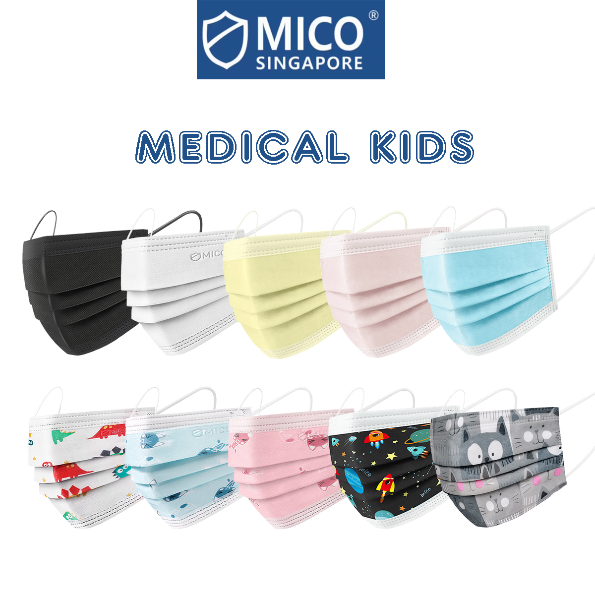 [SG BRAND] MICO Kids Mask 3ply Medical Surgical Mask BFE>98% Disposable Face Mask 30pcs