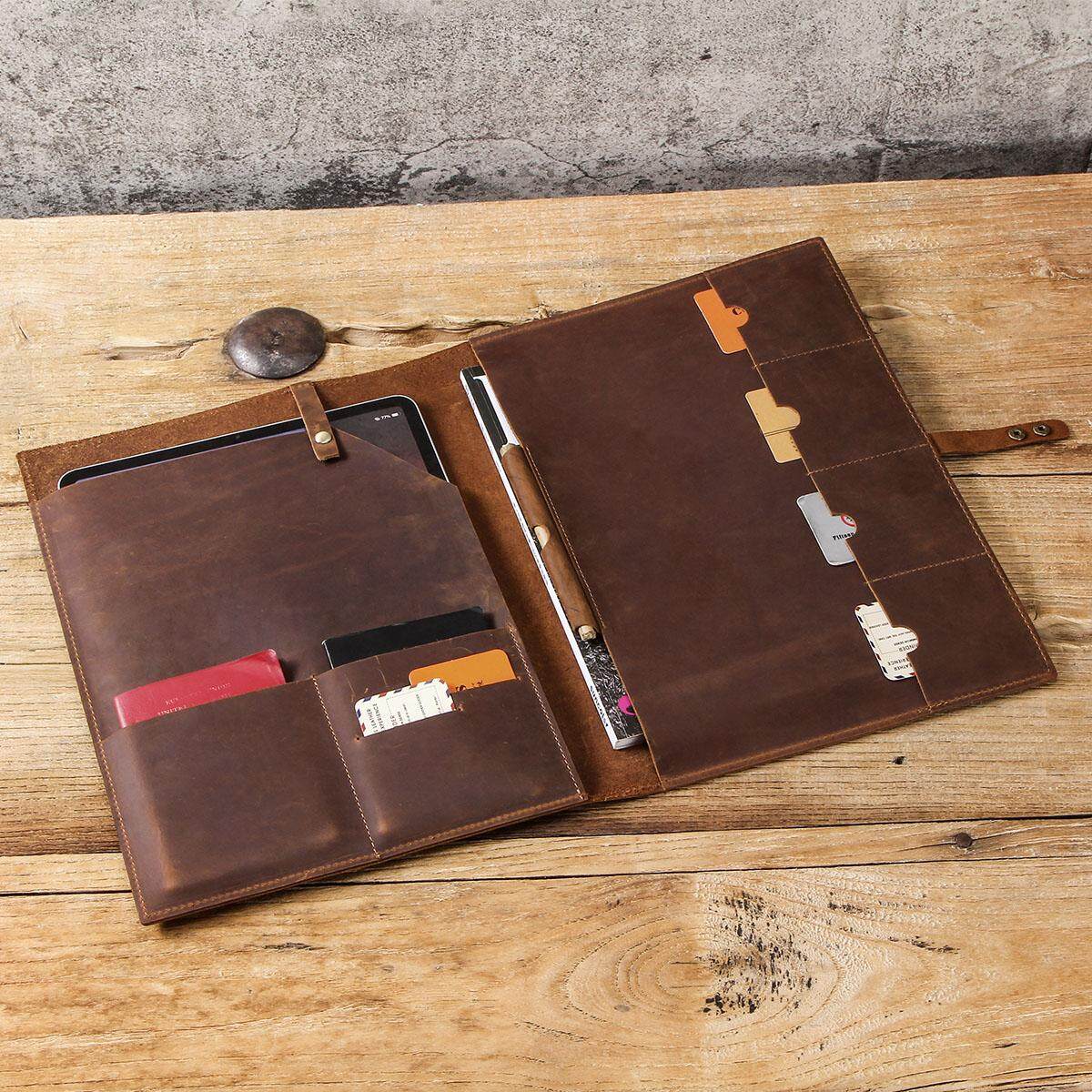 CONTACTS FAMILY Genuine Cowhide Leather Case for iPad Pro 12.9 Inch 2019 Business Folio Cover with pencil holder phone pocket case for 12.9 inch Ipad