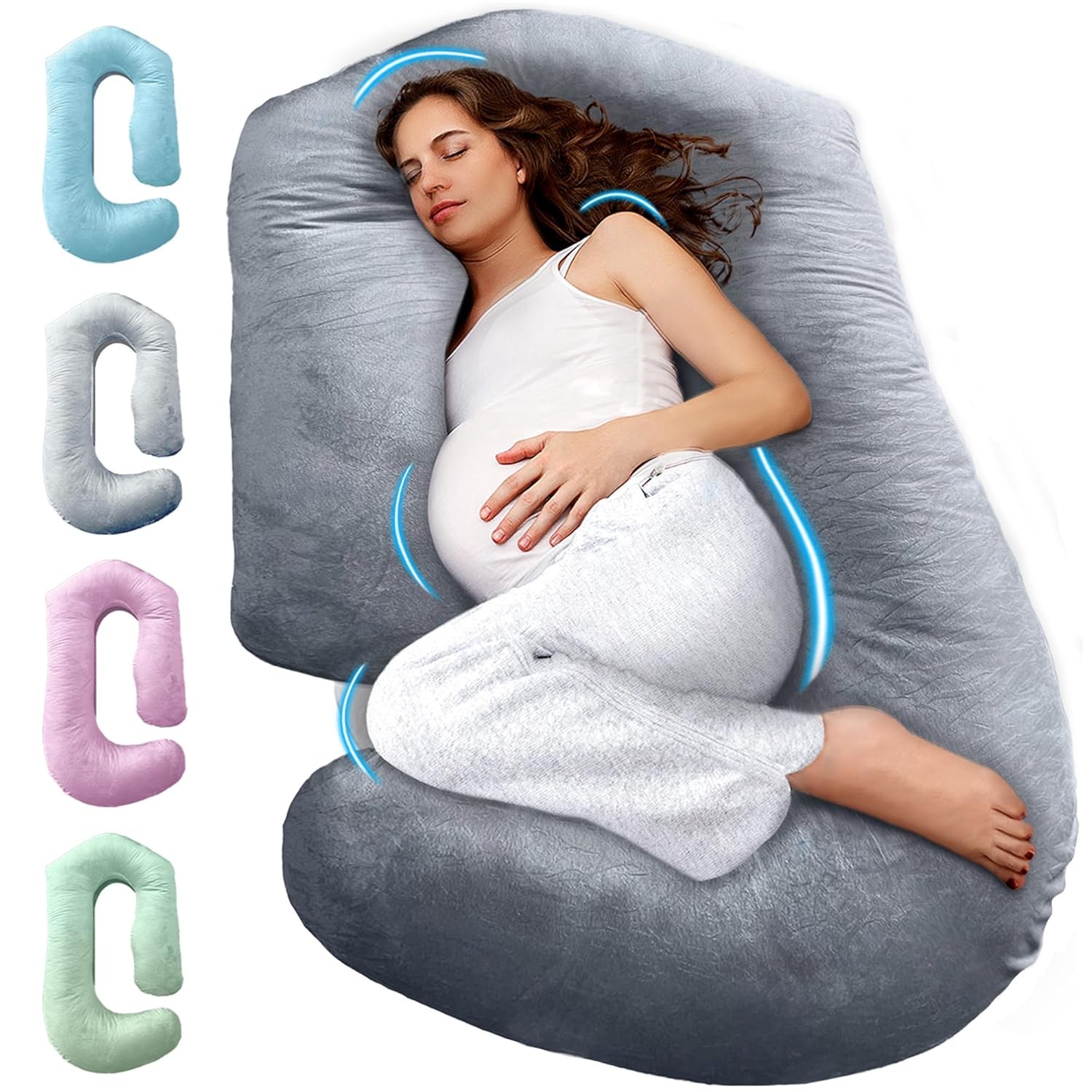 PILLANI Pregnancy Pillow - V C U-Shaped 57 Inch Full Body Pillow with Removable Washable Cover, Pregnancy Cooling Pillow, Support for Back Belly Legs Hip